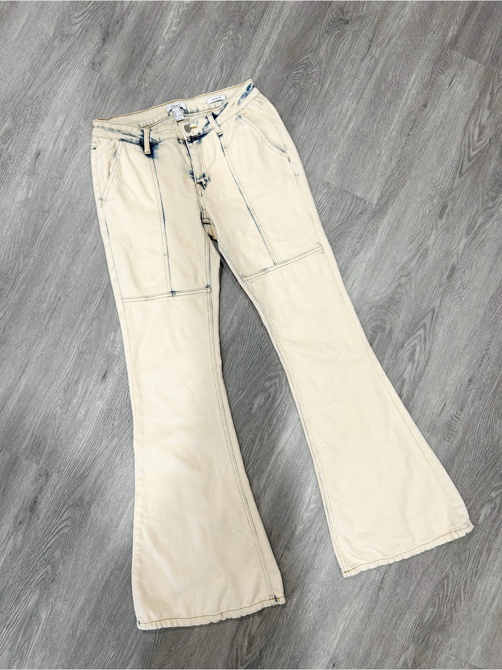 Forever 21 Cream Flared High-Rise Jeans